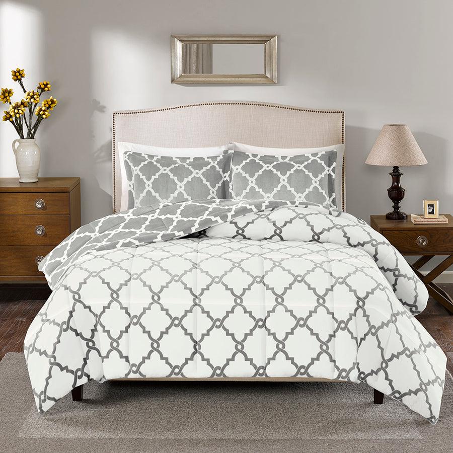 Peyton 20 " D Reversible Plush Comforter Mini Set Gray Twin Olliix.com