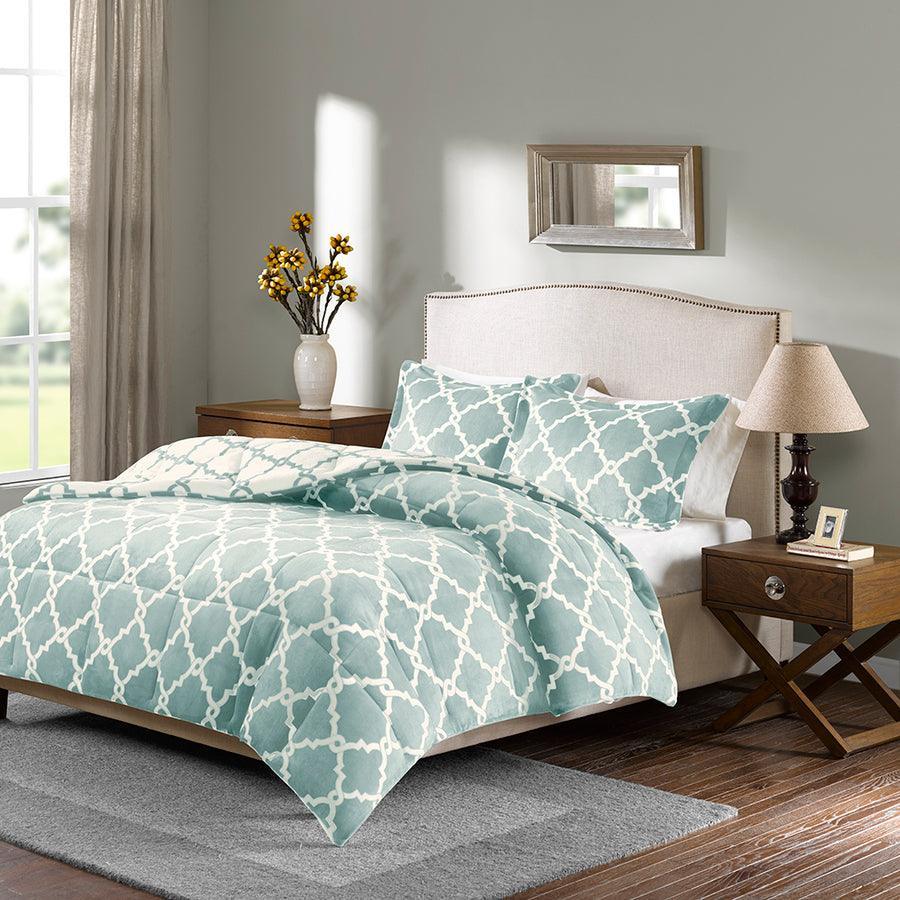 Peyton Reversible 26 " W Plush Comforter Mini Set Aqua Full/Queen Olliix.com