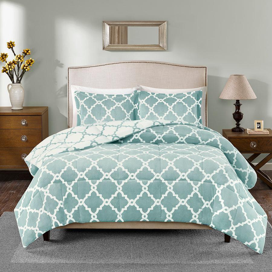 Peyton Reversible 26 " W Plush Comforter Mini Set Aqua Full/Queen Olliix.com