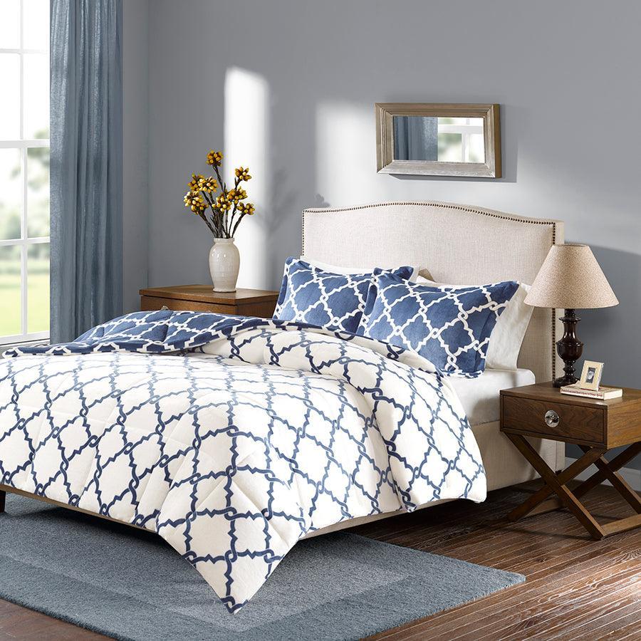 Peyton Reversible Plush Comforter Mini Set Navy Full/Queen Olliix.com