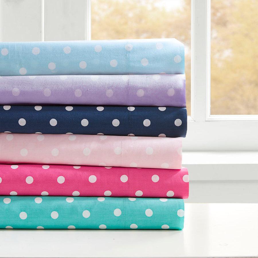 Polka Dot Printed 100% Cotton Sheet Set Twin Dark Pink Olliix.com