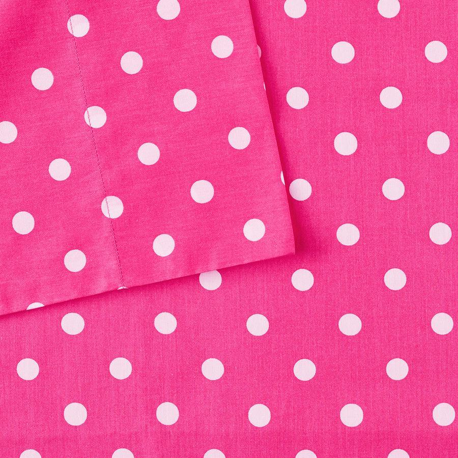 Polka Dot Printed 100% Cotton Sheet Set Twin Dark Pink Olliix.com