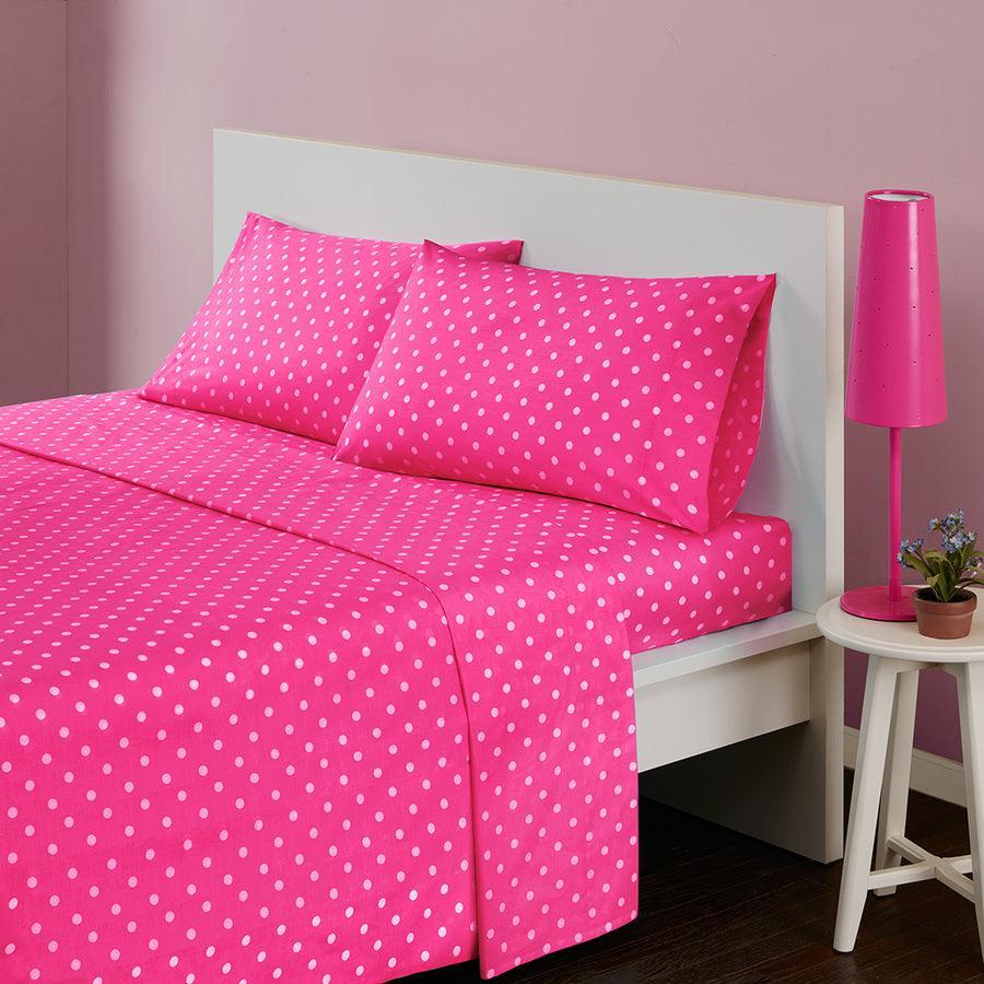 Polka Dot Printed 100% Cotton Sheet Set Twin Dark Pink Olliix.com