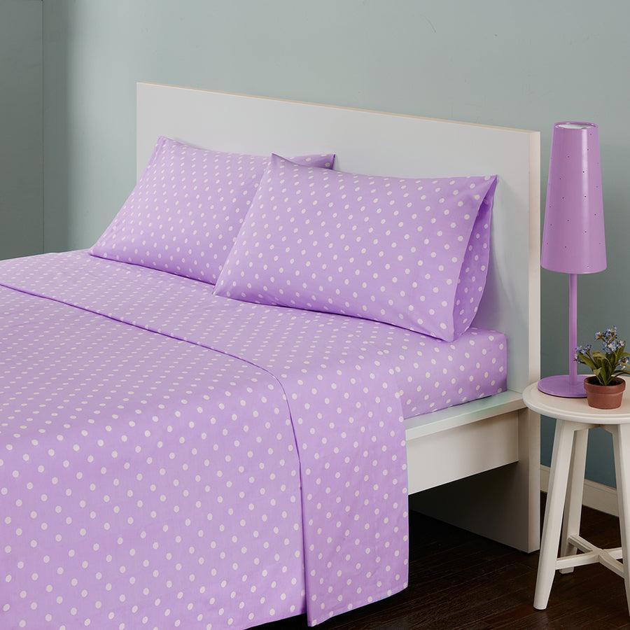 Polka Dot Printed 100% Cotton Sheet Set Twin Dark Pink Olliix.com