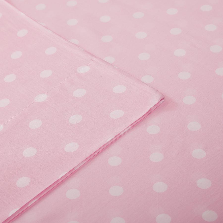 Polka Dot Printed 100% Cotton Sheet Set Twin Dark Pink Olliix.com