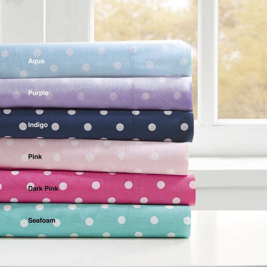 Polka Dot Printed 100% Cotton Sheet Set Twin Purple Olliix.com