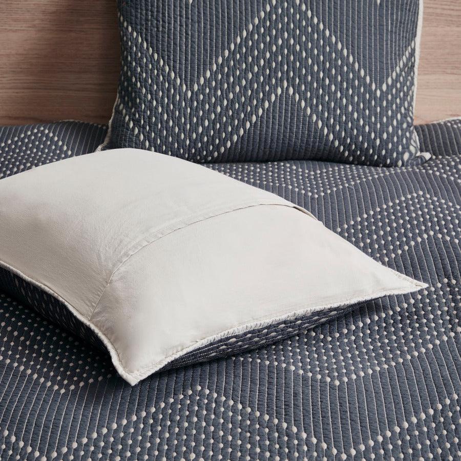 Pomona Full/Queen Cotton Embroidered 3 Piece Coverlet Set Navy Olliix.com