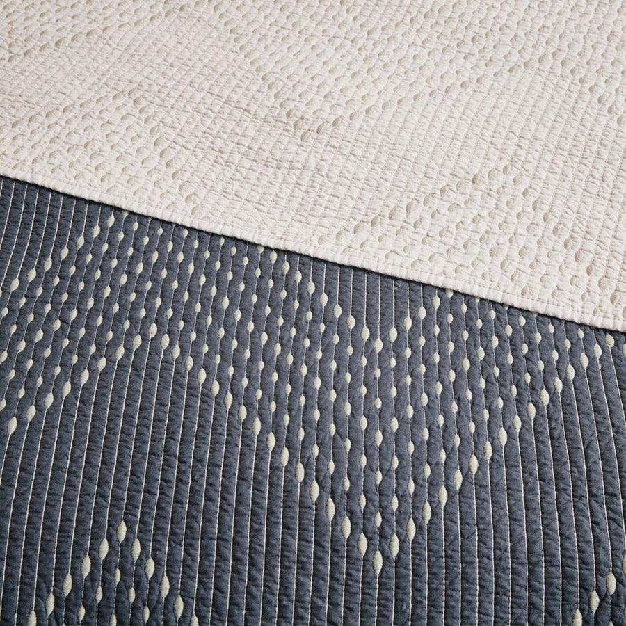 Pomona Full/Queen Cotton Embroidered 3 Piece Coverlet Set Navy Olliix.com