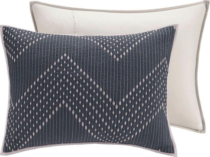 Pomona Full/Queen Cotton Embroidered 3 Piece Coverlet Set Navy Olliix.com