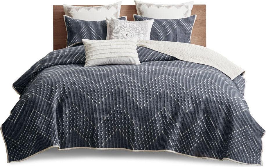 Pomona Full/Queen Cotton Embroidered 3 Piece Coverlet Set Navy Olliix.com