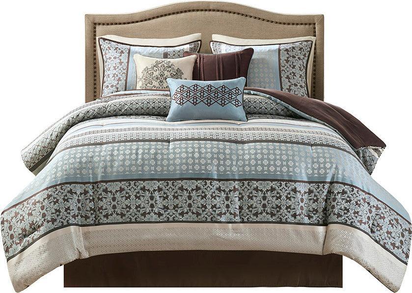 Princeton 7 Piece Jacquard Comforter Set Blue Queen Olliix.com