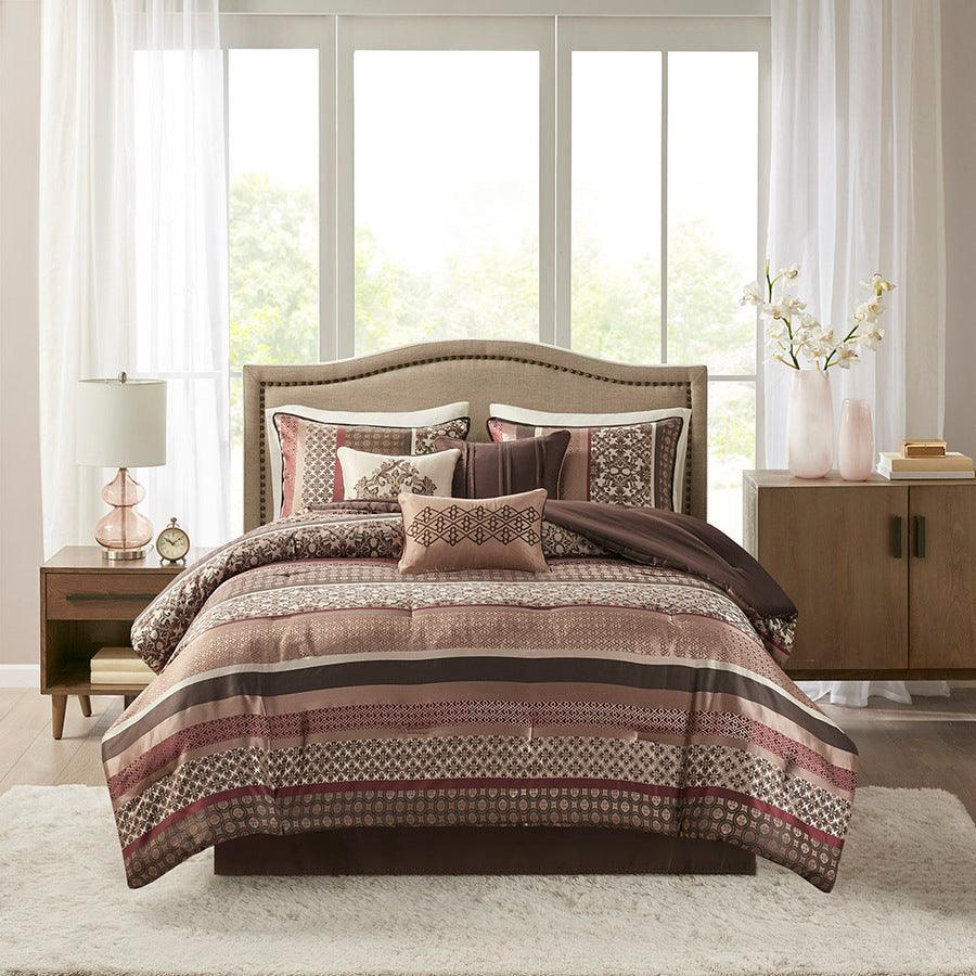 Princeton 7 Piece Jacquard Comforter Set Red Queen Olliix.com