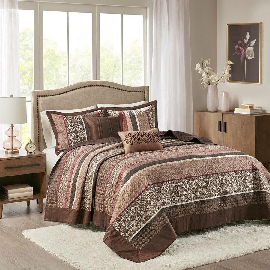 Princeton King 5 Piece Reversible Jacquard Bedspread Set Red Olliix.com