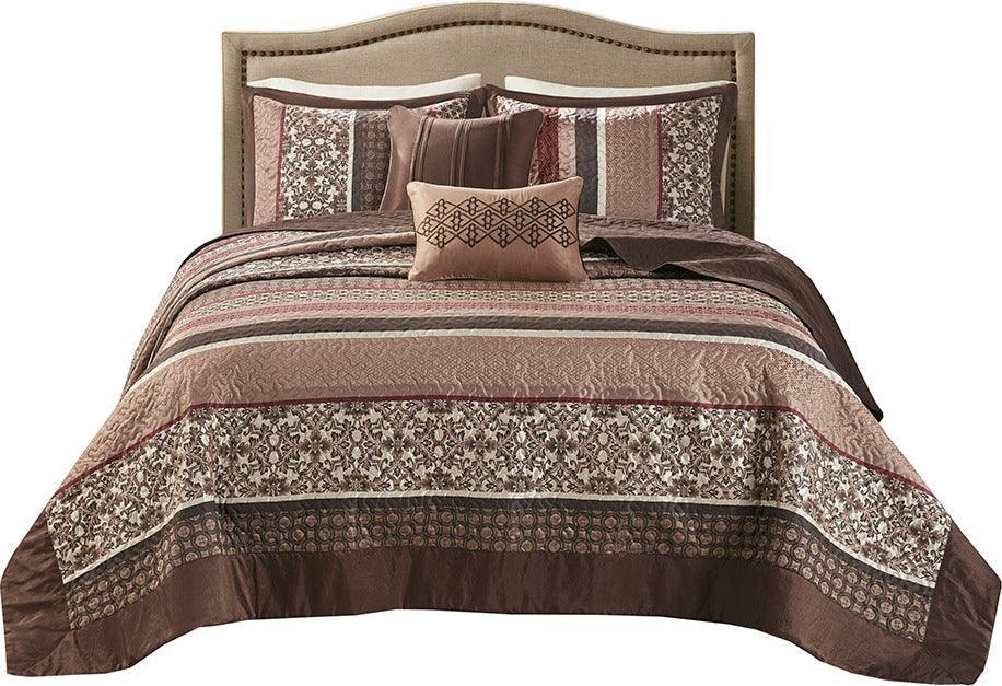 Princeton King 5 Piece Reversible Jacquard Bedspread Set Red Olliix.com