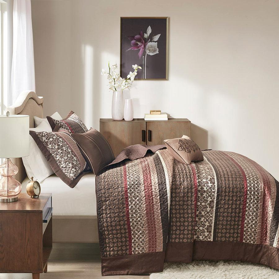 Princeton King 5 Piece Reversible Jacquard Bedspread Set Red Olliix.com