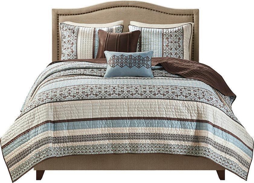 Princeton King/California King 5 Piece Reversible Jacquard Coverlet Set Blue Olliix.com