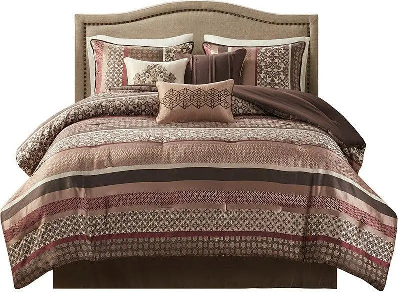 Princeton Transitional 7 Piece Jacquard Comforter Set Red King Olliix.com