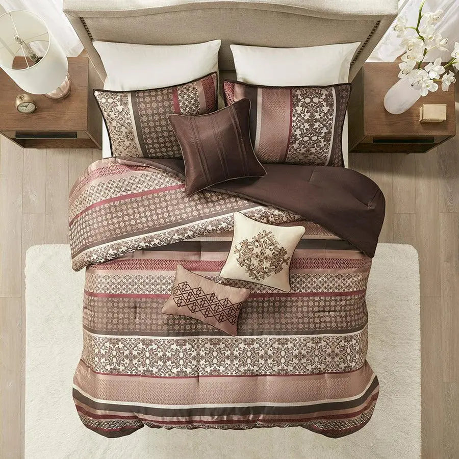 Princeton Transitional 7 Piece Jacquard Comforter Set Red King Olliix.com