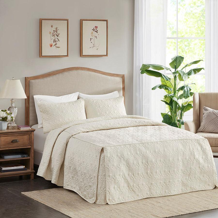 Quebec King 3 Piece Fitted Bedspread Set Cream Olliix.com