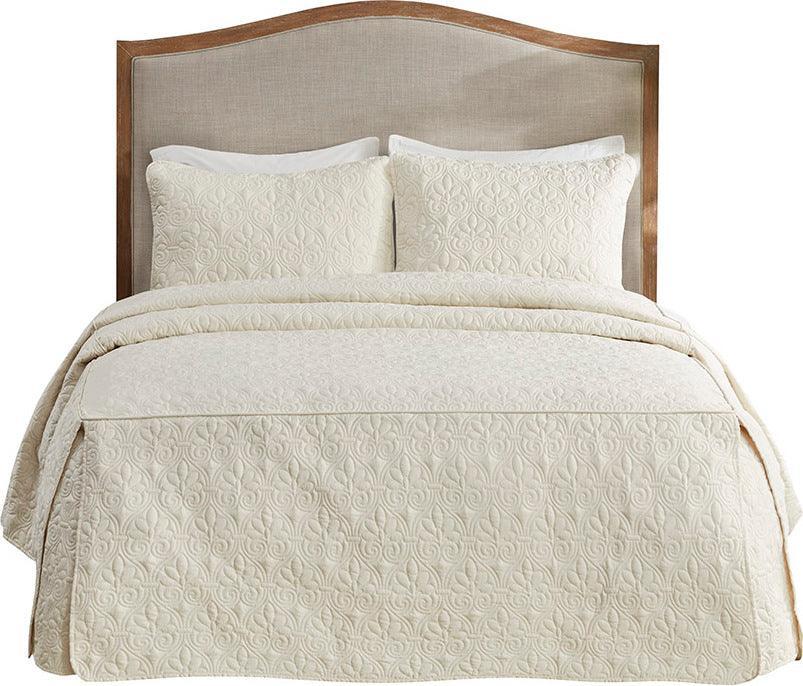 Quebec King 3 Piece Fitted Bedspread Set Cream Olliix.com