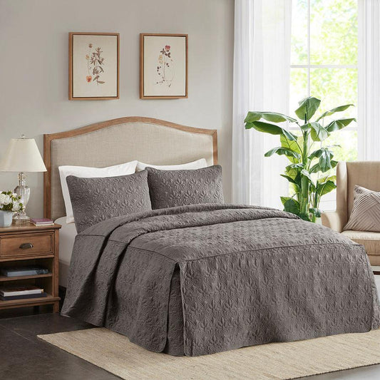 Quebec King 3 Piece Fitted Bedspread Set Dark Gray Olliix.com