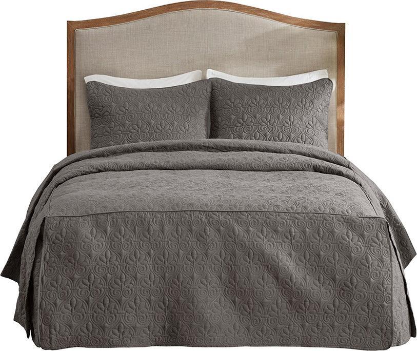 Quebec King 3 Piece Fitted Bedspread Set Dark Gray Olliix.com