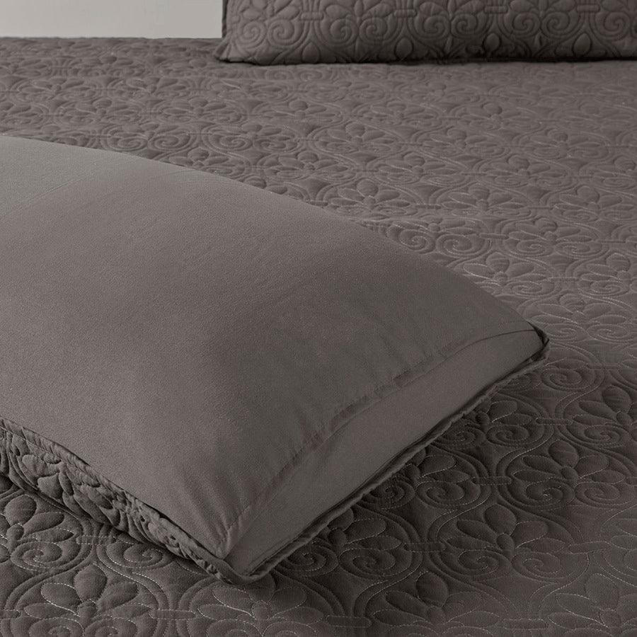 Quebec King 3 Piece Fitted Bedspread Set Dark Gray Olliix.com