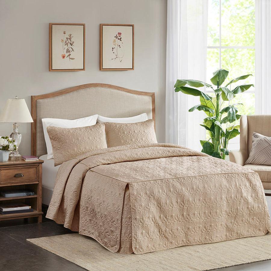 Quebec King 3 Piece Fitted Bedspread Set Khaki Olliix.com