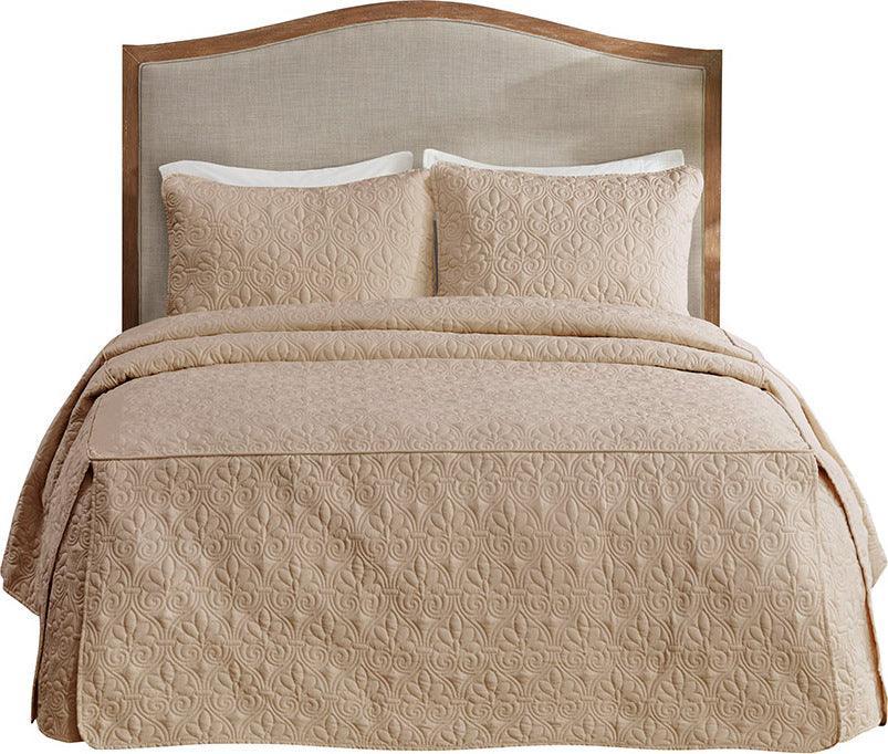 Quebec King 3 Piece Fitted Bedspread Set Khaki Olliix.com