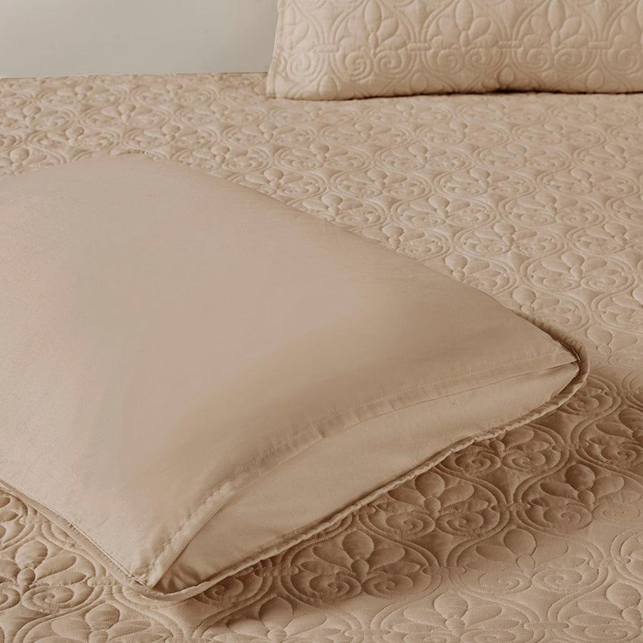 Quebec King 3 Piece Fitted Bedspread Set Khaki Olliix.com