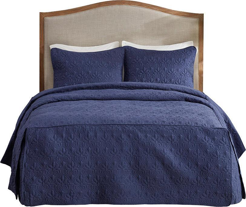 Quebec King 3 Piece Fitted Bedspread Set Navy Olliix.com