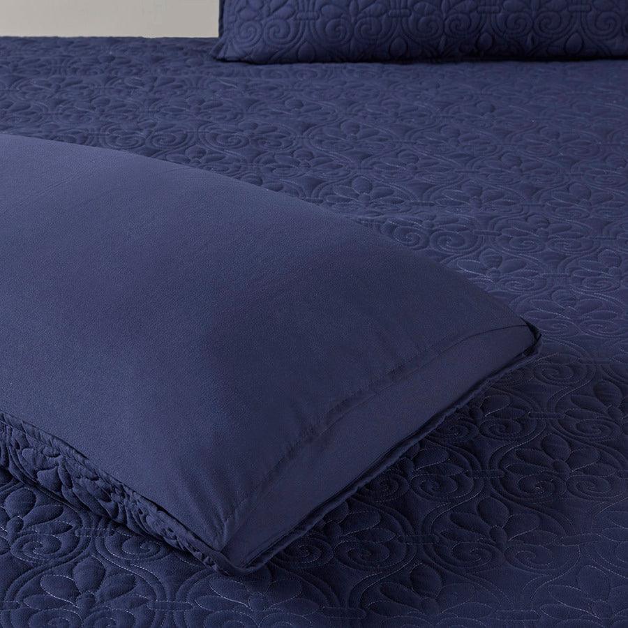 Quebec King 3 Piece Fitted Bedspread Set Navy Olliix.com