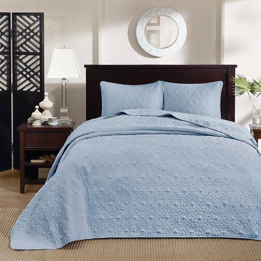 Quebec King Reversible Bedspread Set Blue Olliix.com