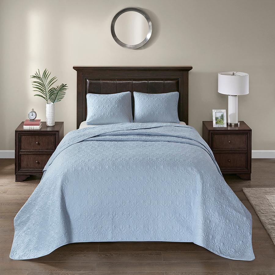 Quebec King Reversible Bedspread Set Blue Olliix.com