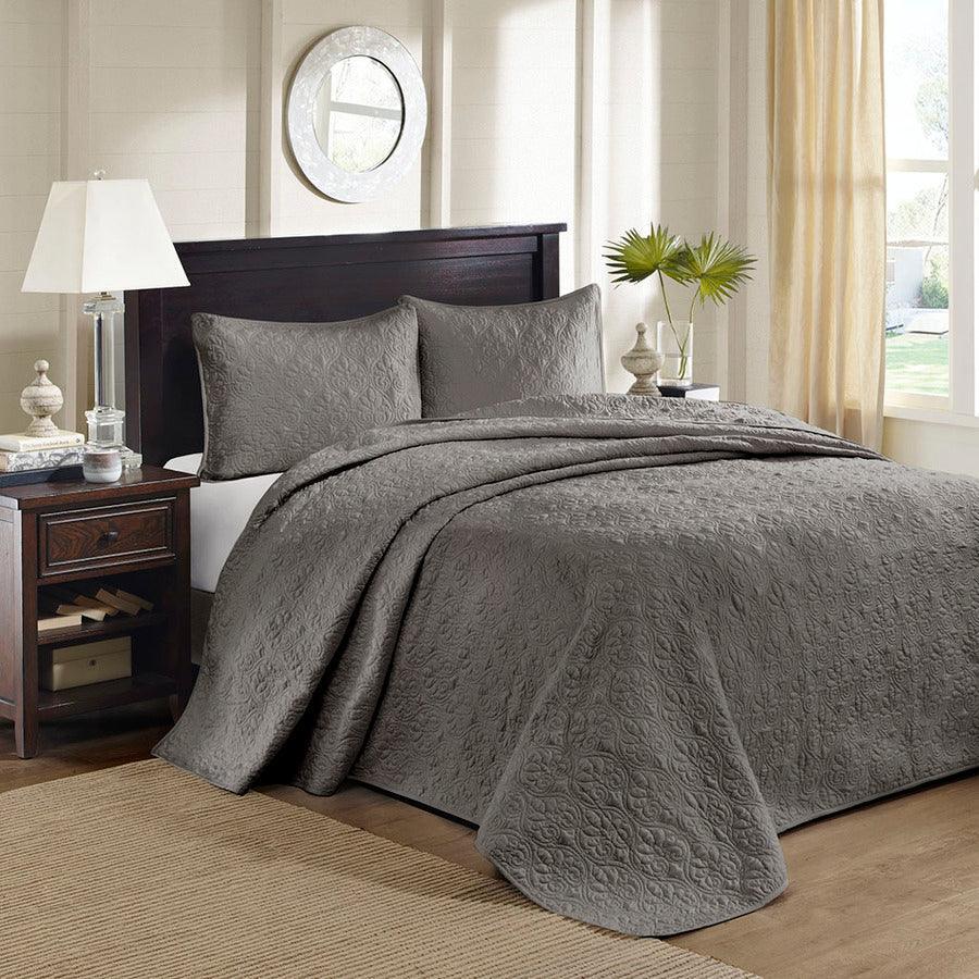 Quebec King Reversible Bedspread Set Dark Gray Olliix.com