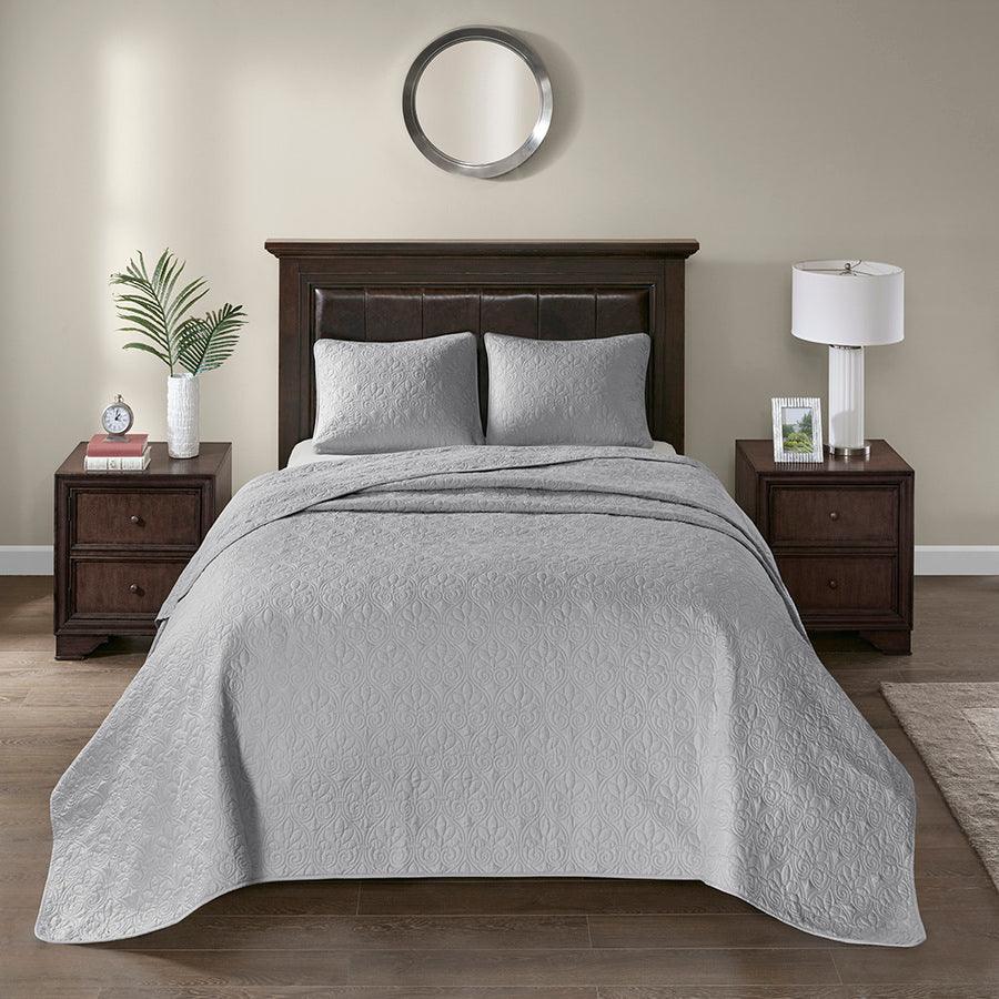 Quebec King Reversible Bedspread Set Gray Olliix.com