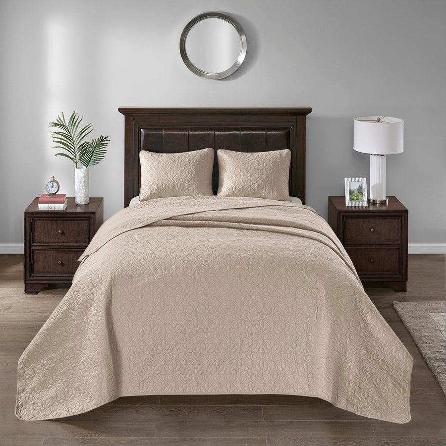 Quebec King Reversible Bedspread Set Khaki Olliix.com