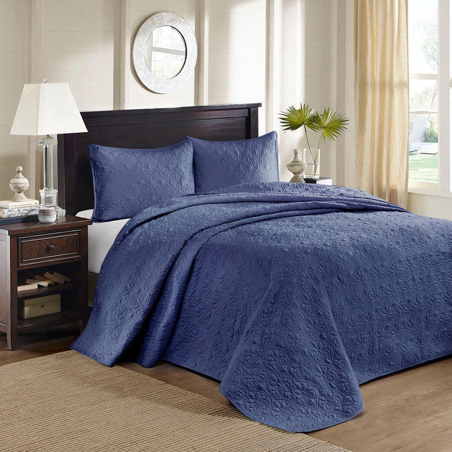 Quebec King Reversible Bedspread Set Navy Olliix.com