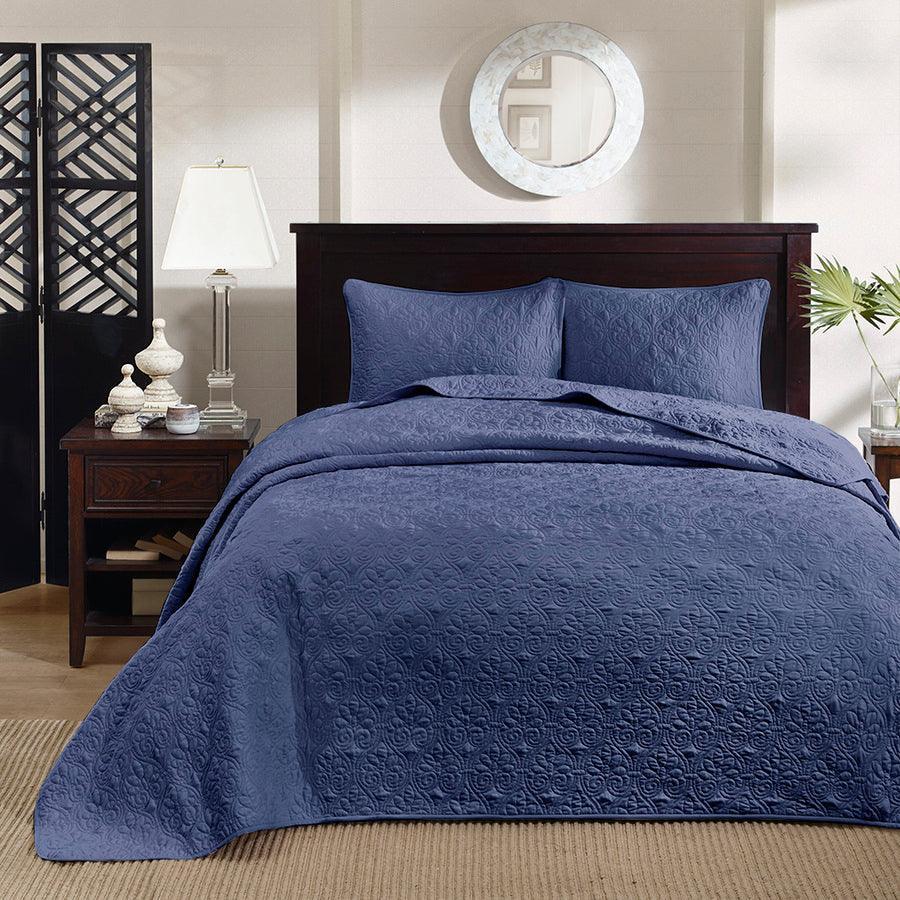 Quebec King Reversible Bedspread Set Navy Olliix.com