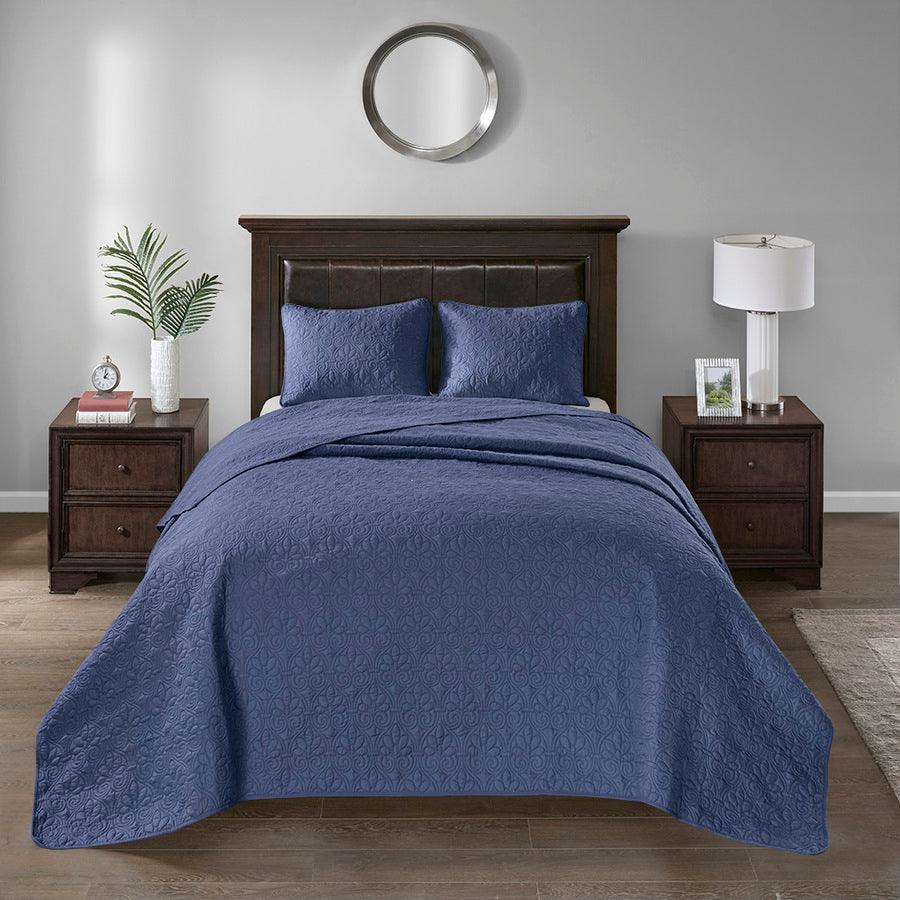 Quebec King Reversible Bedspread Set Navy Olliix.com