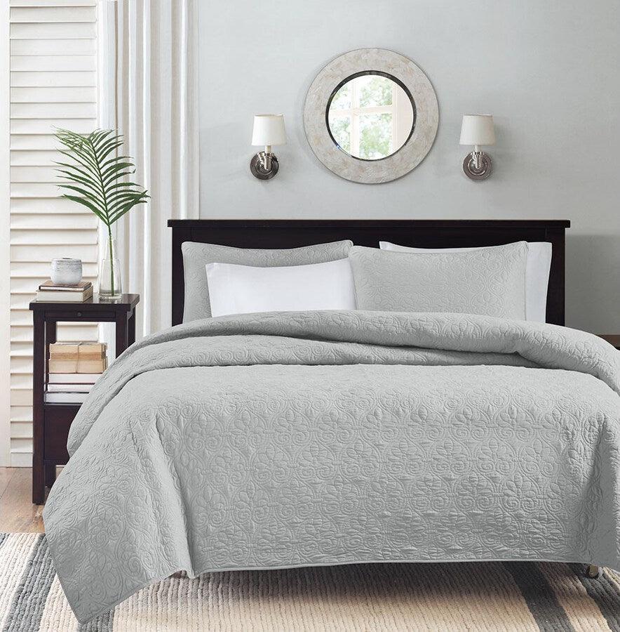 Quebec King/California King Reversible Coverlet Set Gray Olliix.com