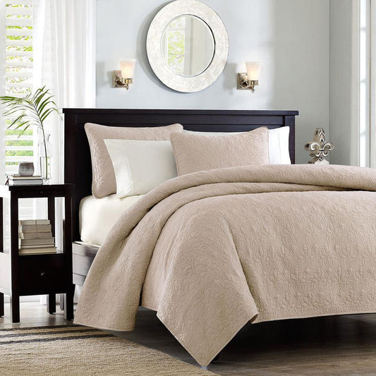 Quebec King/California King Reversible Coverlet Set Khaki Olliix.com