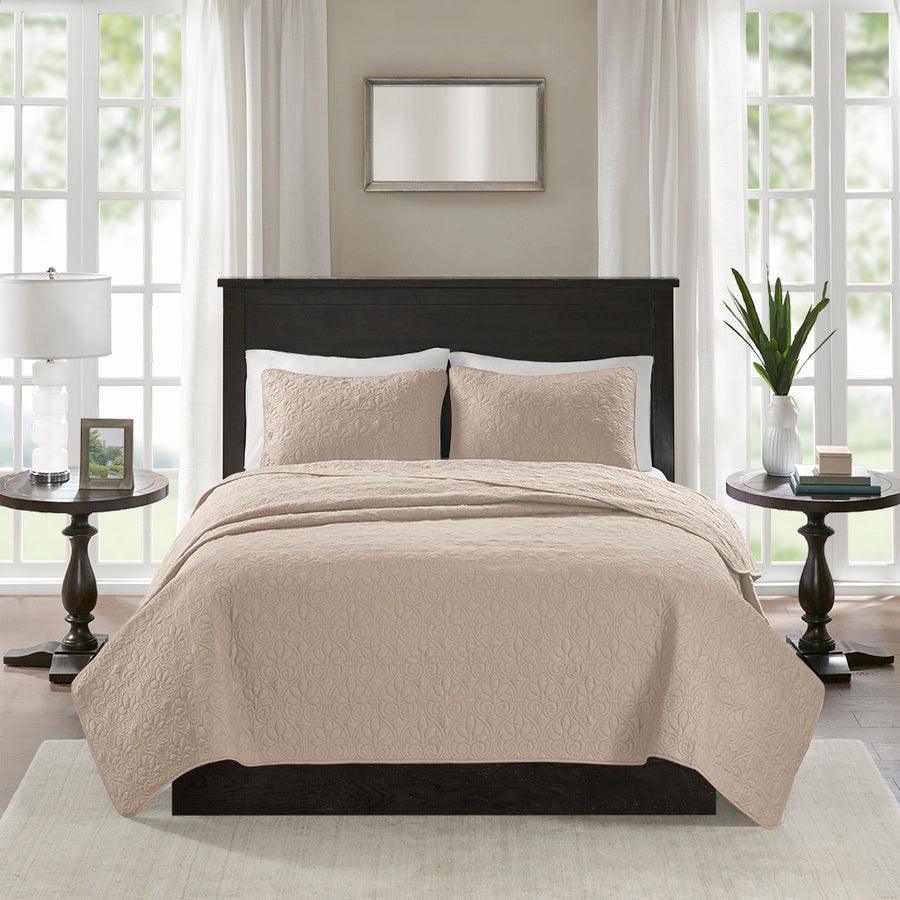 Quebec King/California King Reversible Coverlet Set Khaki Olliix.com