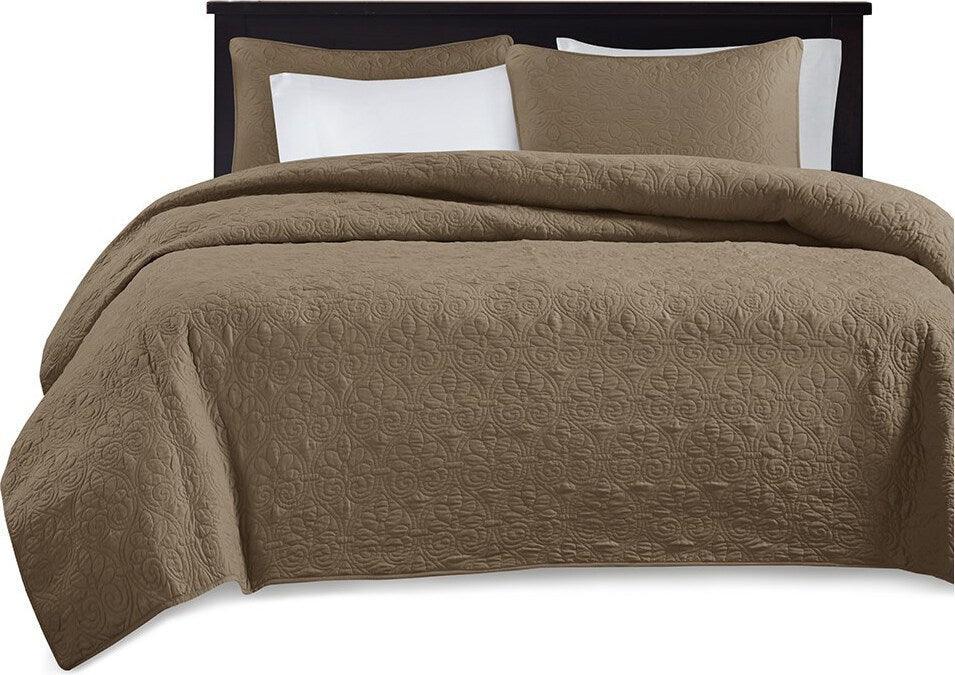 Quebec King/California King Reversible Coverlet Set Mocha Olliix.com