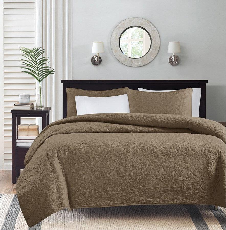 Quebec King/California King Reversible Coverlet Set Mocha Olliix.com