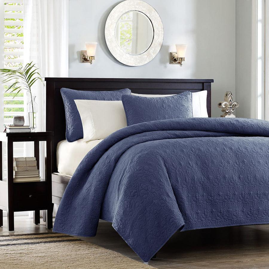 Quebec King/California King Reversible Coverlet Set Navy Olliix.com