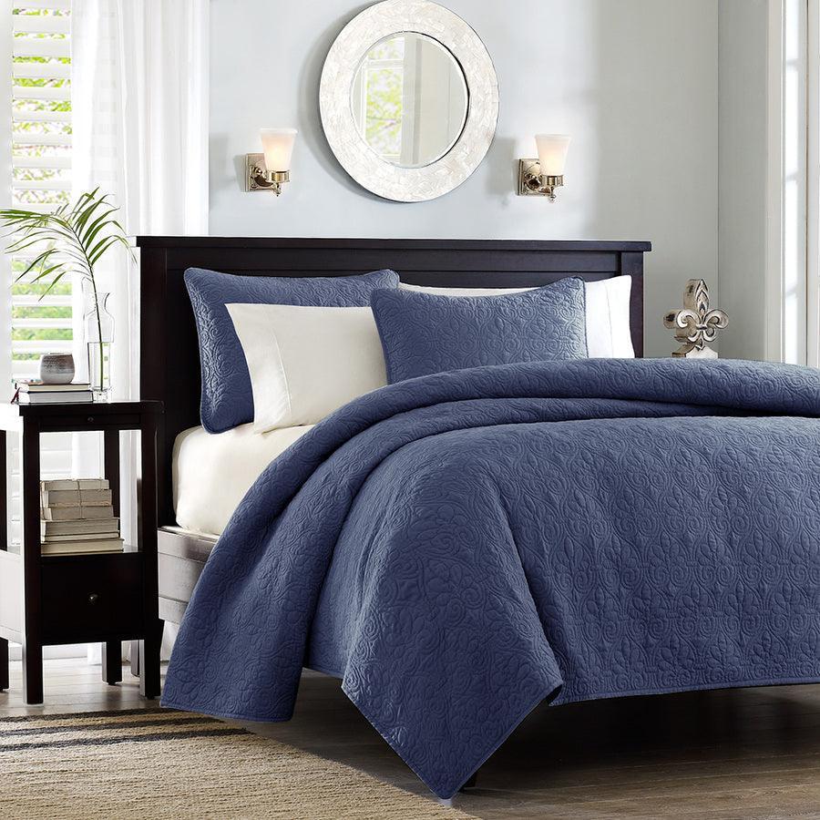 Quebec King/California King Reversible Coverlet Set Navy Olliix.com