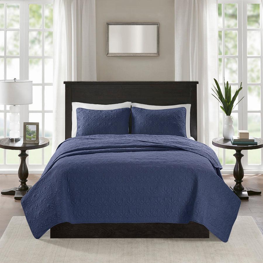 Quebec King/California King Reversible Coverlet Set Navy Olliix.com