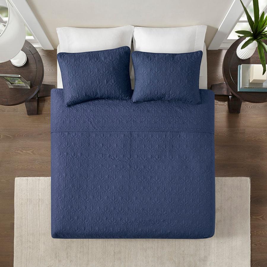 Quebec King/California King Reversible Coverlet Set Navy Olliix.com