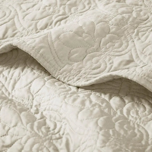 Quebec Traditional Oversized Quilted Throw 60x70" Ivory Olliix.com